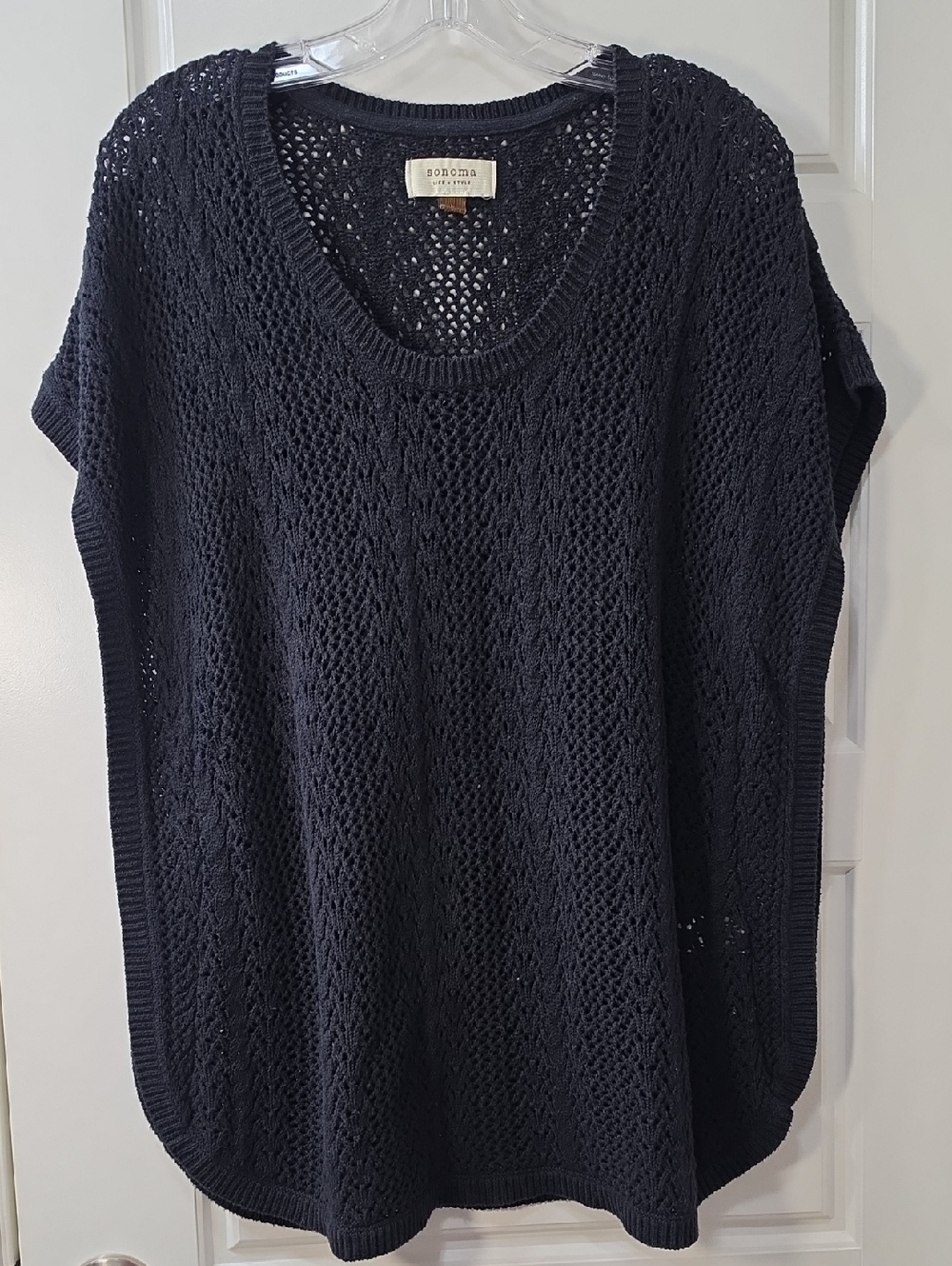 Sonoma Black Open Knit Sleeveless Scoop Neck Sweater - Large